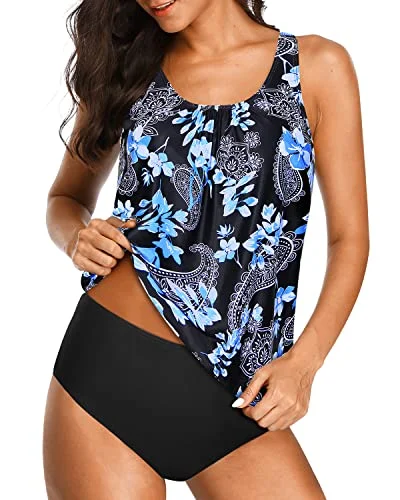 Casual And Comfy Loose Fitting Tankini Tops For Women-Black Floral