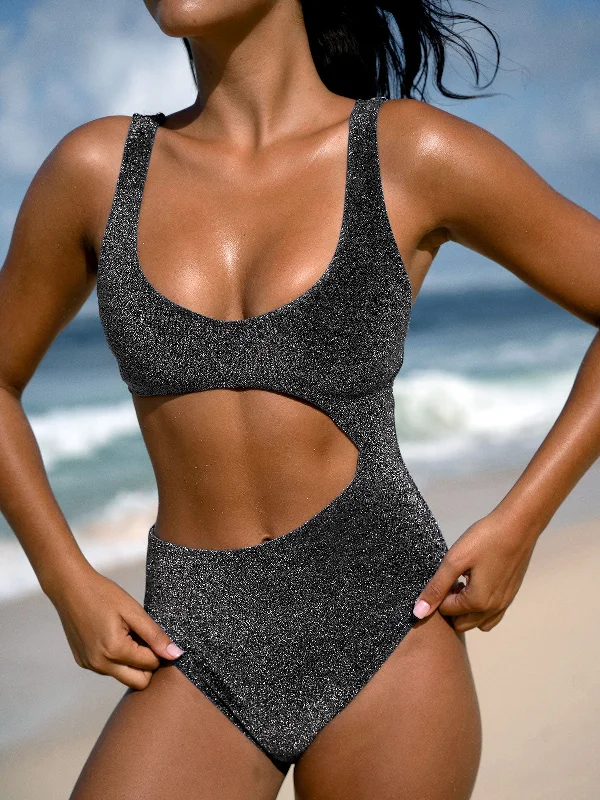 Black Lurex Cut Out One-Piece Swimsuit