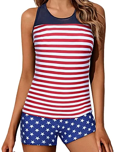 Women's Athletic Tankini Swimsuits Racerback And Boyshorts-National Flag