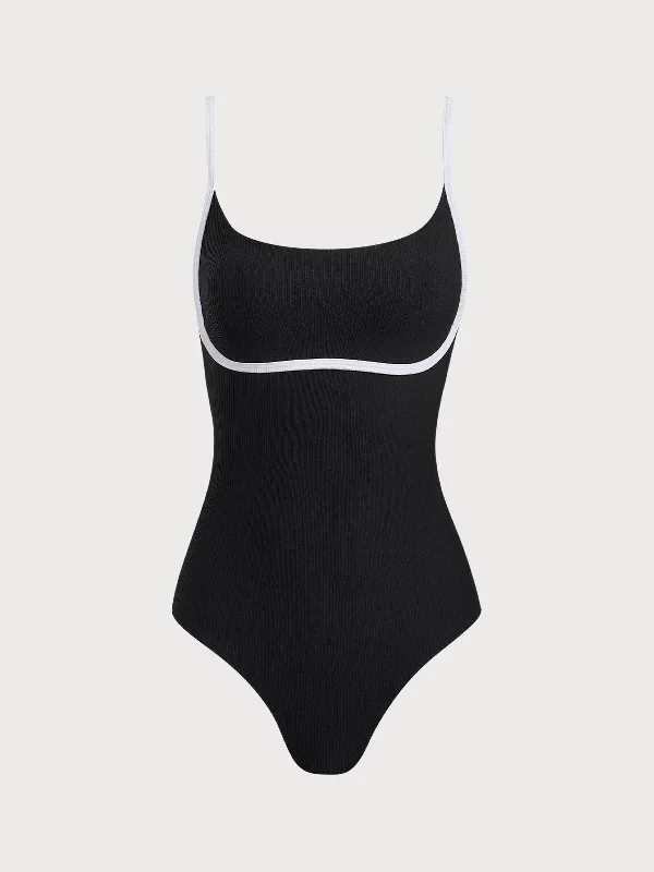 Black Contrast X Cross One-Piece Swimwear