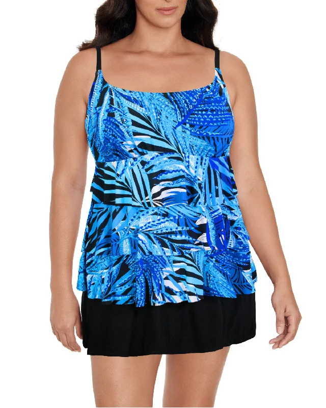 2024 Longitude Jungle Boogie Ruffle Faux Skirtini W/ Pockets Long Torso One Piece Swimsuit - L240431