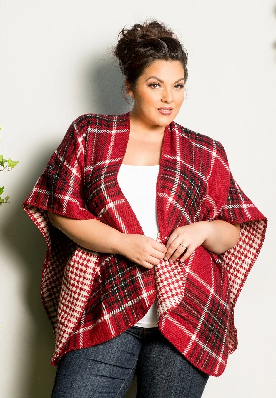 Button - Down Women Long Sleeve Top for a Classic StyleReversible Plaid Poncho