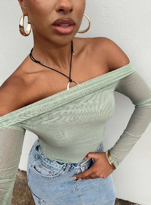 Cropped Women Long Sleeve Top to Pair with High - Waisted BottomsGryce Off The Shoulder Top Green