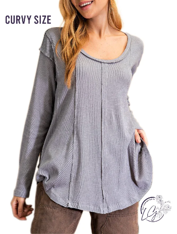 Cable - Knit Women Long Sleeve Top with a Cozy TextureCurvy Nostalgic Stitched Edge Knit Top