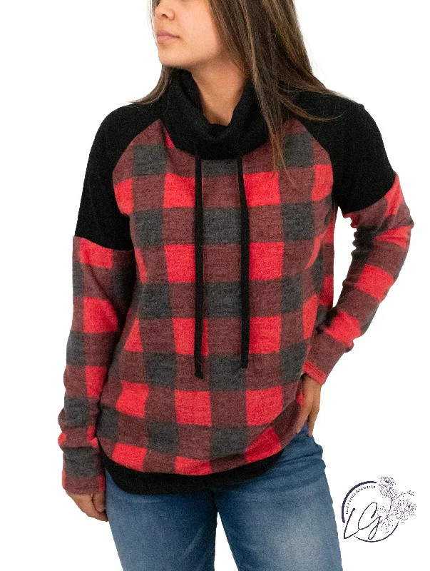 Thermal Women Long Sleeve Top for Extra Warmth in WinterMatch Me Buffalo Plaid Cowl Neck
