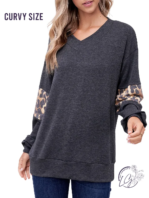 Cable - Knit Women Long Sleeve Top with a Cozy TextureCurvy Crashing Down Leopard Long Sleeve