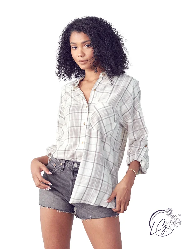 Pocket - Equipped Women Long Sleeve Top for Added FunctionalitySpring Plaid Lightweight Button Down