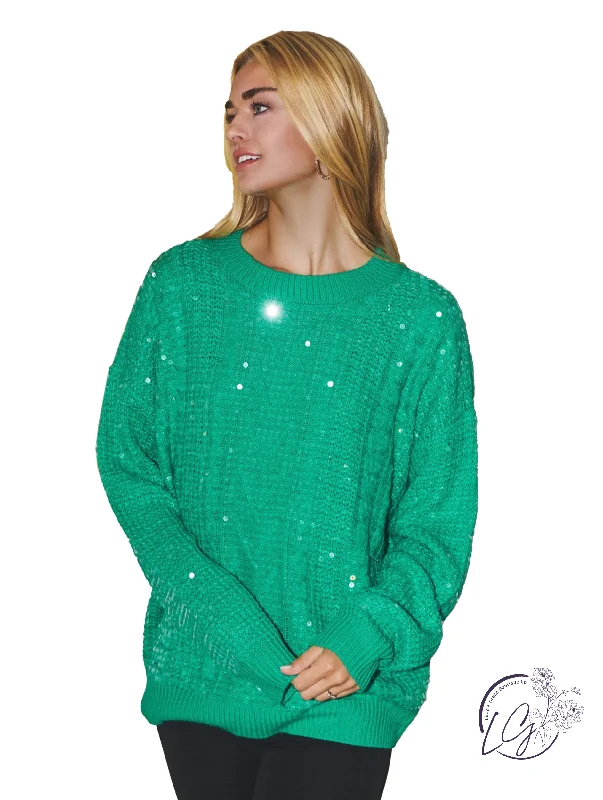 Wrap - Style Women Long Sleeve Top for a Versatile FitJolly Hues Sequin Crewneck Sweater