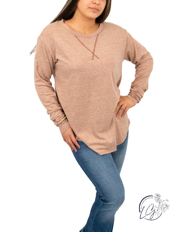 Lace - Trimmed Women Long Sleeve Top for an Elegant LookScoop Neck Long Sleeve Top