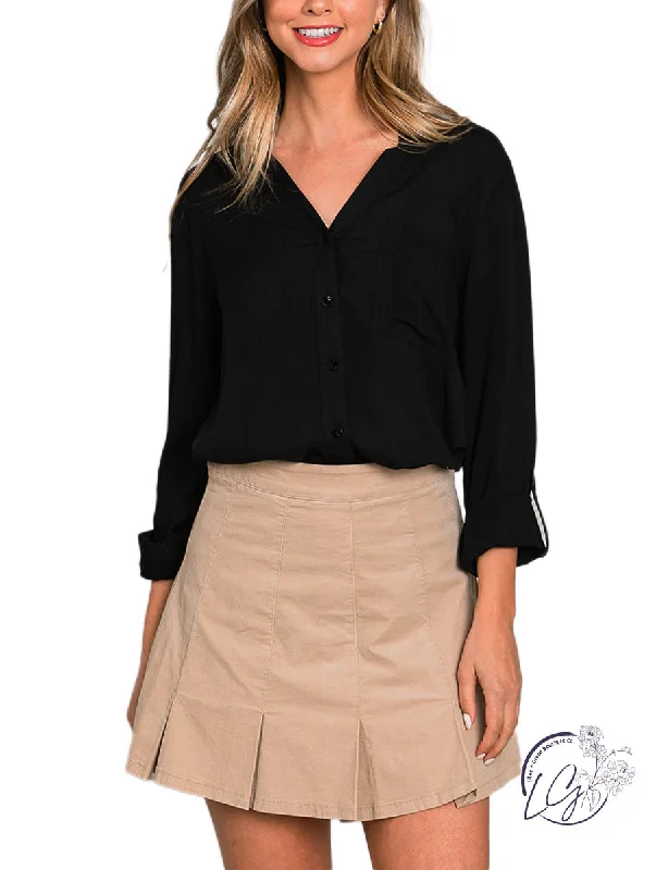 Printed Graphic Women Long Sleeve Top with a Bold StatementKeepin' It Casual V-Neck Button Down