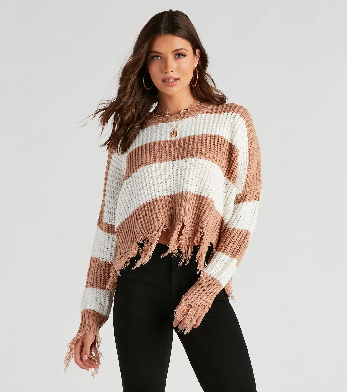 Ribbed Women Long Sleeve Top with a Textured AppealCozy Mood Striped Knit Sweater