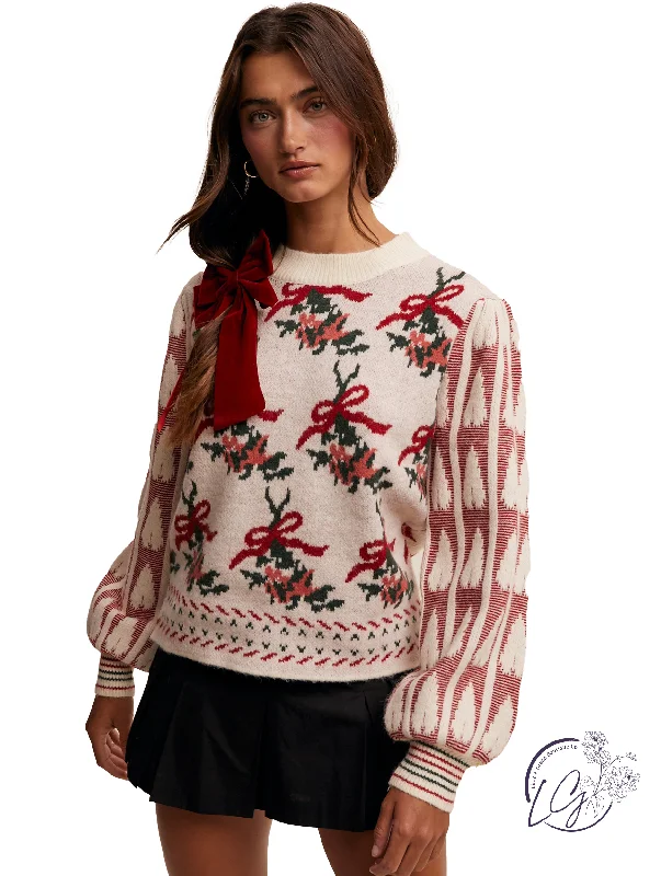 Metallic Accent Women Long Sleeve Top for a Glamorous LookBows and Roses Sweater