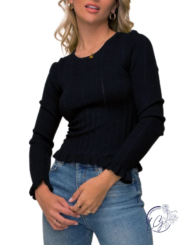 Ribbed Women Long Sleeve Top with a Textured AppealReckless Love Lettuce Edge Long Sleeve