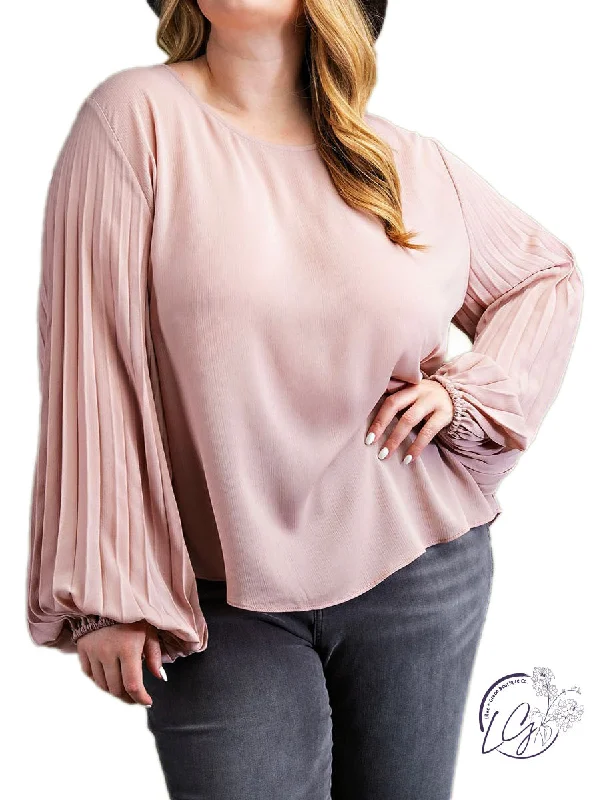 Cable - Knit Women Long Sleeve Top with a Cozy TextureCurvy Times of Fun Pleated Sleeve Blouse