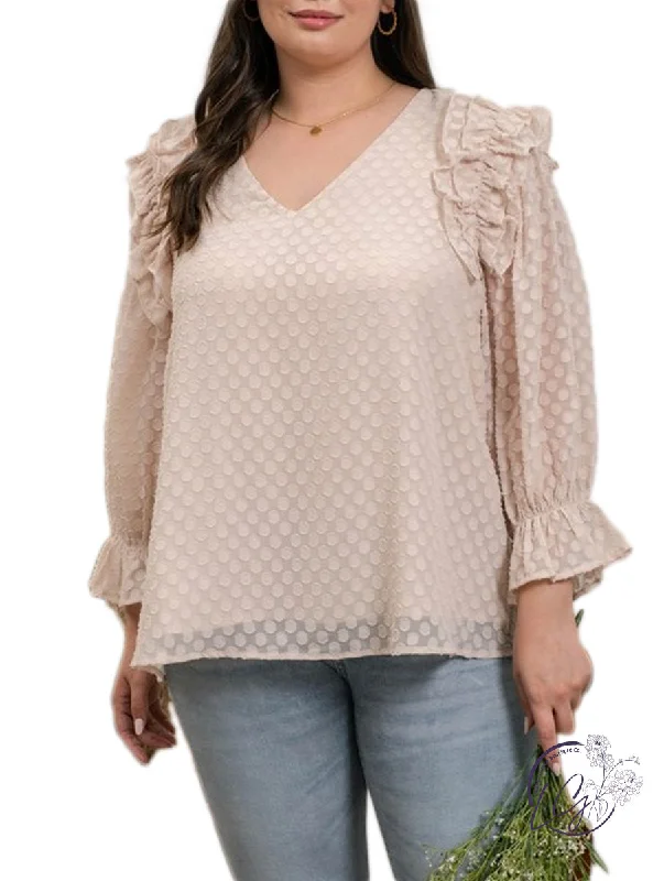 Puffer - Sleeve Women Long Sleeve Top for a Fashion - Forward LookCurvy Ruffle Dotted Blouse