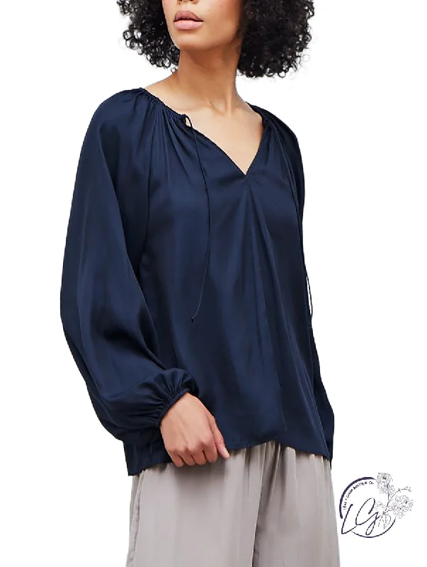 Printed Graphic Women Long Sleeve Top with a Bold StatementLove On The Low Satin Blouse