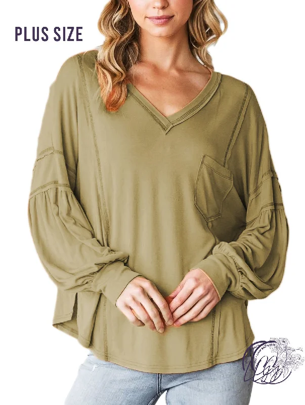 Pocket - Equipped Women Long Sleeve Top for Added FunctionalityCurvy Heavenly Softness V-Neck Knit Long Sleeve