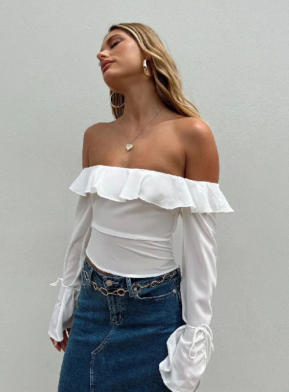 Plus Size Women Long Sleeve Top for a Flattering and Comfortable FitHensman Off The Shoulder Top White