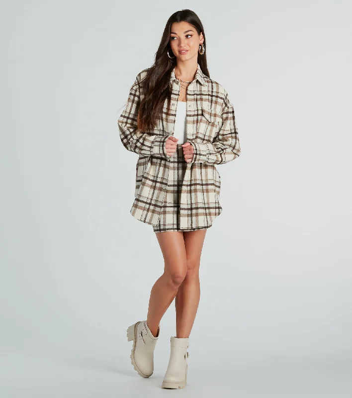 Plus Size Women Long Sleeve Top for a Flattering and Comfortable FitPaint The Town Plaid Flannel Shacket