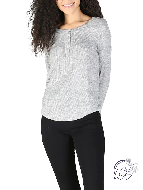 Cropped Women Long Sleeve Top to Pair with High - Waisted BottomsNo Apologies Necessary Ribbed Henley Long Sleeve