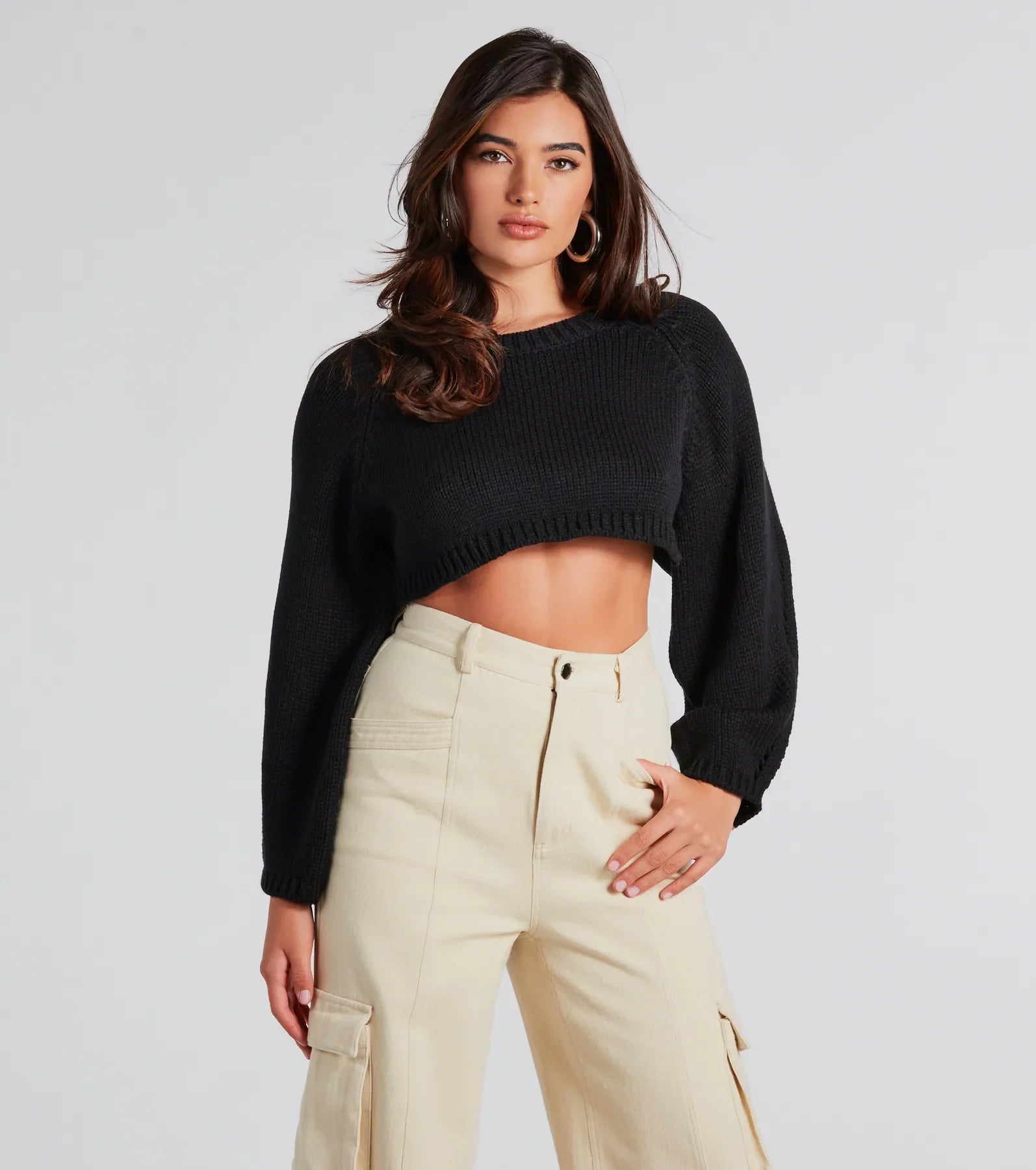 Organic Cotton Women Long Sleeve Top for Eco - Friendly ComfortElevated Cozy Open Back Cropped Sweater