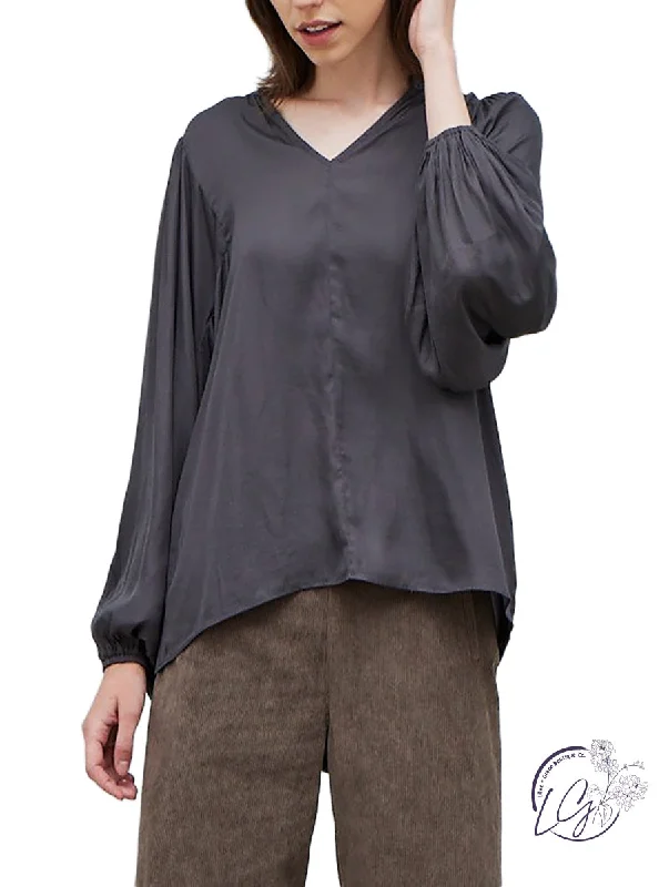 Puffer - Sleeve Women Long Sleeve Top for a Fashion - Forward LookWrong Time V-Neck Blouse