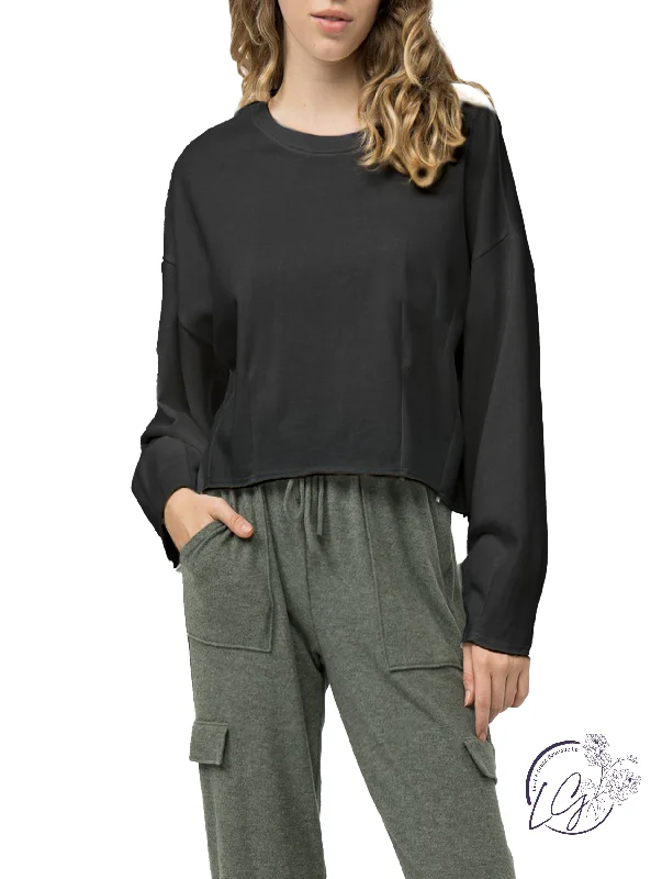 Metallic Accent Women Long Sleeve Top for a Glamorous LookSee The Good Cropped Sweatshirt