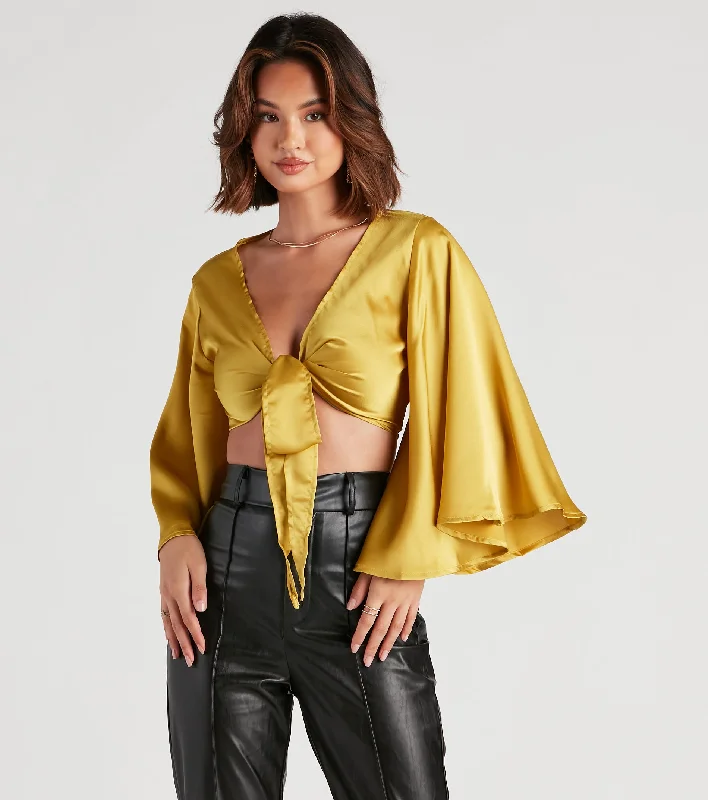 Mock Neck Women Long Sleeve Top for a Modern AestheticSweet Secret Satin Kimono Sleeve Top