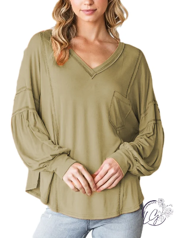 Printed Graphic Women Long Sleeve Top with a Bold StatementBubble Dream Soft Knit V-Neck Top