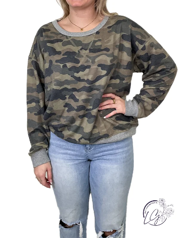 Button - Down Women Long Sleeve Top for a Classic StyleNext On Camo Crewneck