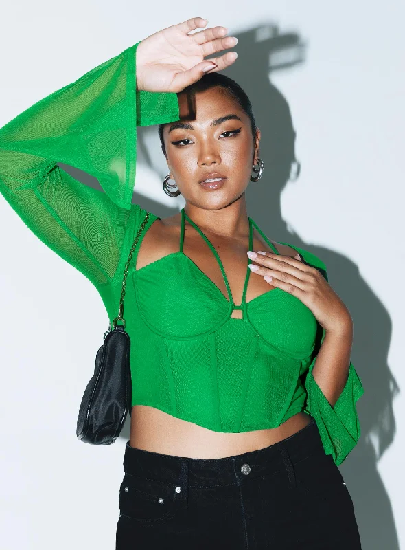 Wrap - Style Women Long Sleeve Top for a Versatile FitStimpson Long Sleeve Top Green