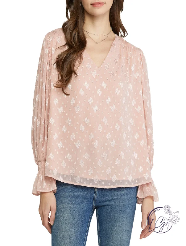 Ribbed Women Long Sleeve Top with a Textured AppealFlying Above Chiffon Blouse
