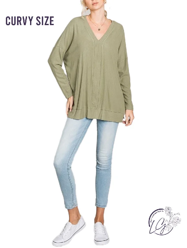 Pocket - Equipped Women Long Sleeve Top for Added FunctionalityCurvy Brushed Comfort Oversized Ribbed Top