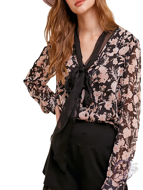 Metallic Accent Women Long Sleeve Top for a Glamorous LookThrill of the Day Floral Blouse