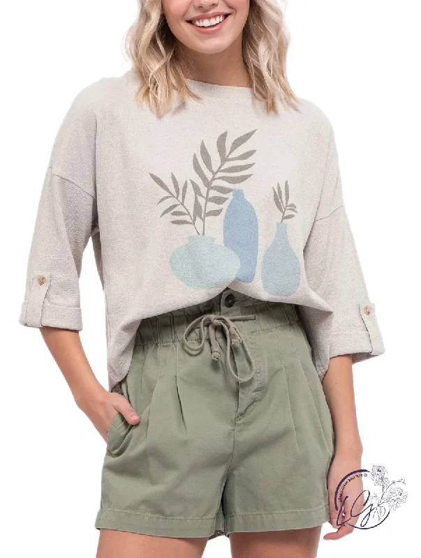 Striped Women Long Sleeve Top in a Timeless PatternPlants Graphic Crewneck Top