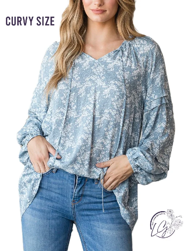 Button - Down Women Long Sleeve Top for a Classic StyleCurvy Meadow Song Floral Blouse