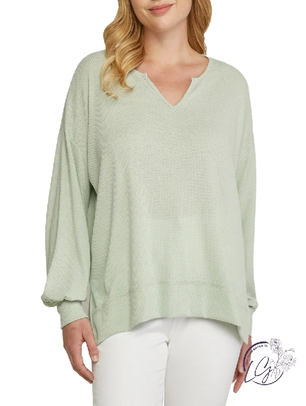 Ruffled Cuff Women Long Sleeve Top with a Feminine TouchCurvy My Favorite Time Waffle Long Sleeve