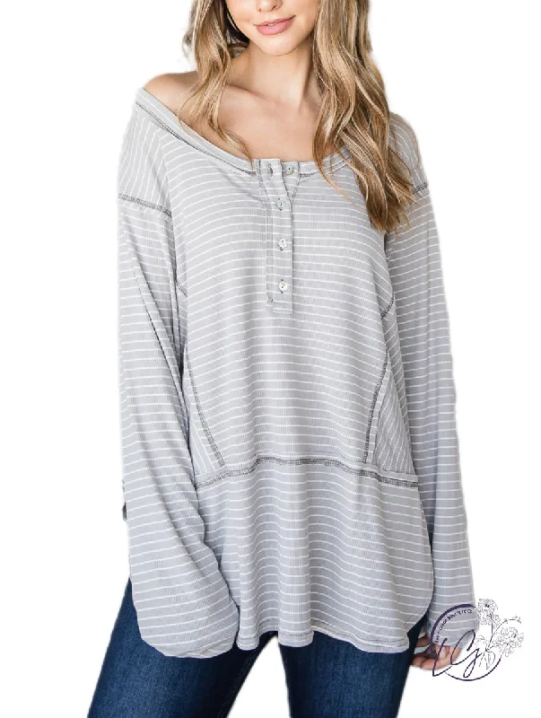 Puffer - Sleeve Women Long Sleeve Top for a Fashion - Forward LookThe Finest Striped Henley Top