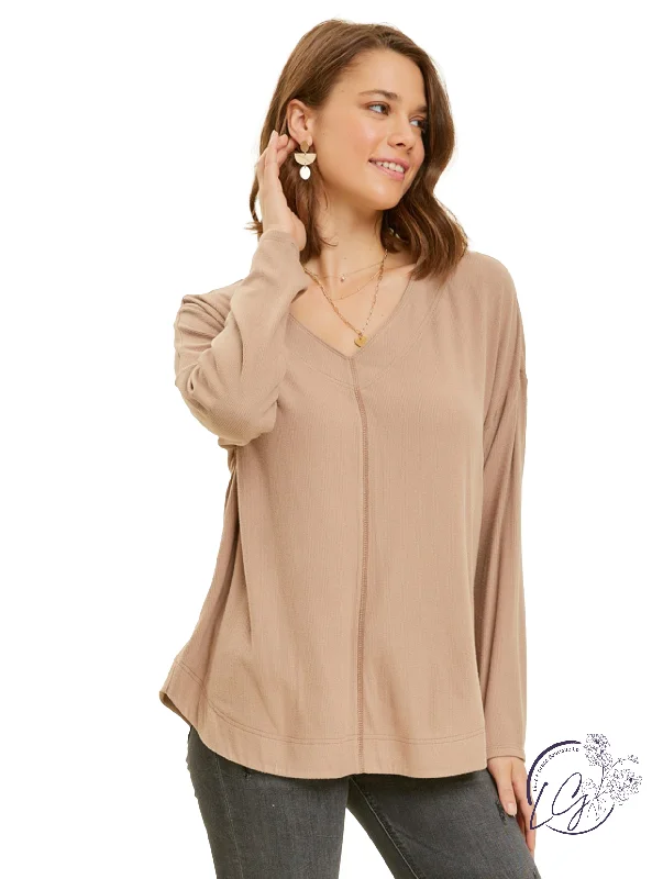 Floral Printed Women Long Sleeve Top for a Romantic LookTranquil Touch V-Neck