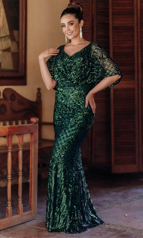 Tea - length wedding dresses with a vintage charm​ Wedding guest dresses with high - low hems and floral appliques Terani Couture 232M1516 - Sequin Lace Sheath Evening Gown