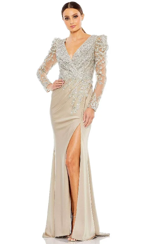 A - line wedding dresses with a beaded neckline​ Wedding guest dresses with belted waists and knee - length skirts Mac Duggal 20346 - Sheer Embroidered Evening Dress