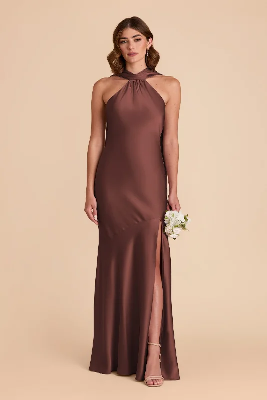 Maternity dress for a picnic in the park Eileen Matte Satin Dress - Chocolate Brown