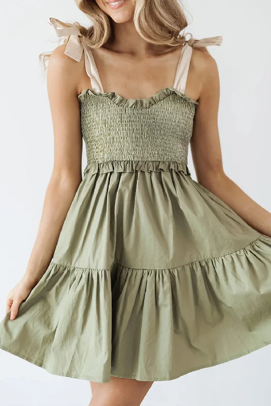 Sleeveless midi dresses with lace details for summer weddings Colorblock Smocked Ruffle Mini Dress
