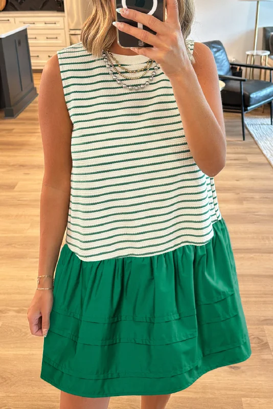 Sheath midi dresses with beaded embellishments for a formal occasion Stripe Tiered Sleeveless Mini Dress