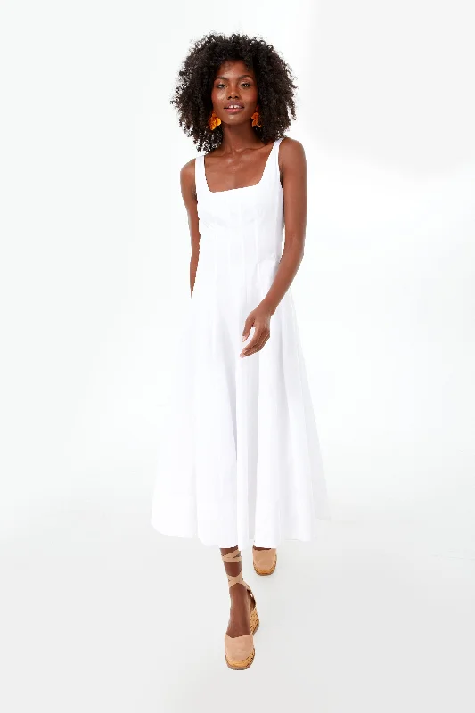 Midi dresses with ruffled hems for a romantic date night White Wells Dress