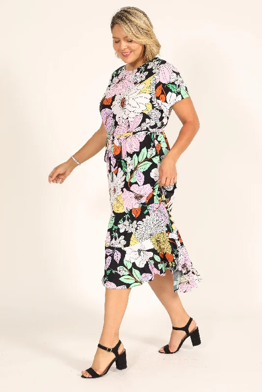 Maternity dress for a baby's naming ceremony London Times Short Sleeve Floral Print Dress T5729W