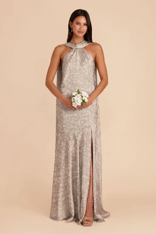 Maternity dress for home - based moms Eileen Matte Satin Dress - Almond Dreamy Floral