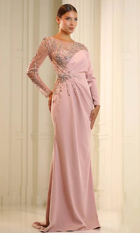 Boho - inspired wedding dresses with floral embroidery​ Wedding guest dresses with empire waists and tulle skirts Terani Couture 251M4423 - Illusion Bateau Beaded Accent Evening Gown