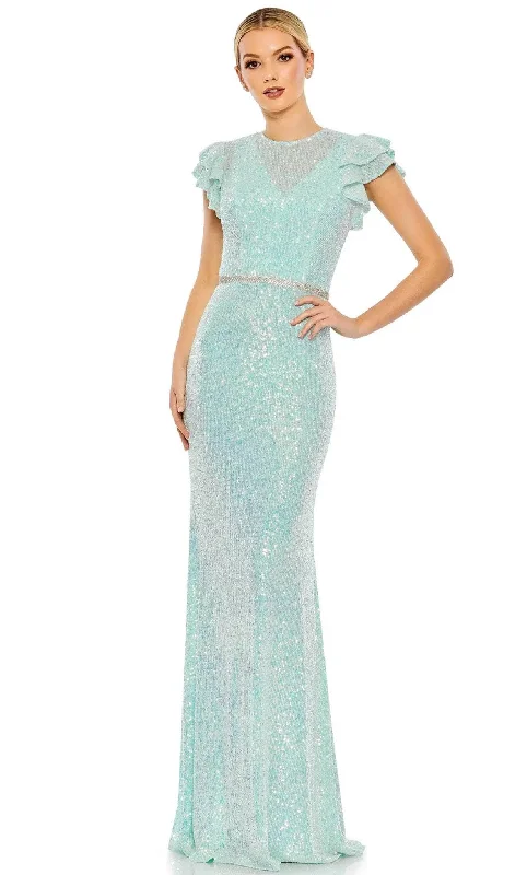 Beach - friendly wedding dresses made of lightweight fabric​ Embroidered wedding guest dresses in earthy tones for a rustic wedding Ieena Duggal 26942 - Illusion High Neck Sequined Gown