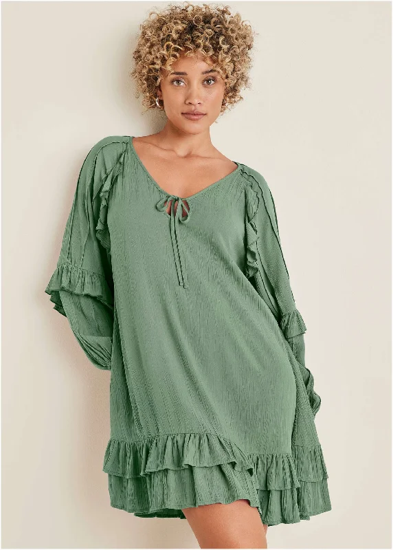 Mini dresses with tiered skirts for added volume Ruffle Mini Dress - Basil